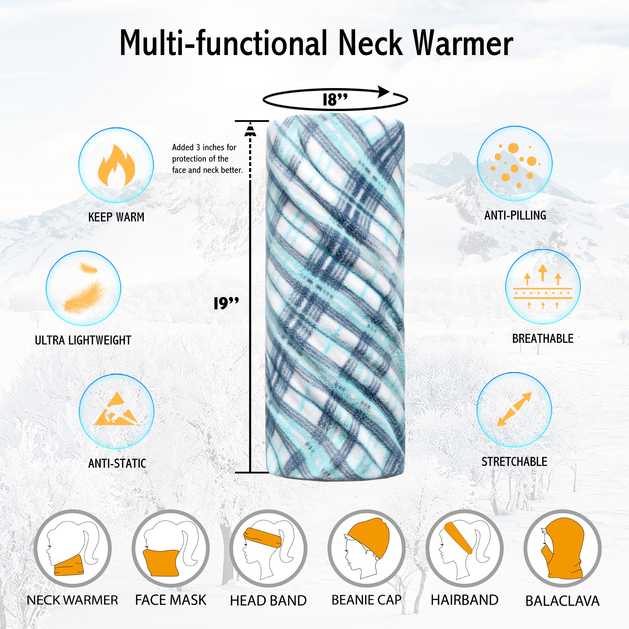 Outdoor Thermal Multifunctional Headwear Skiing Neck Gaiter/Scarf Headband Warm Fleece Face Mask
