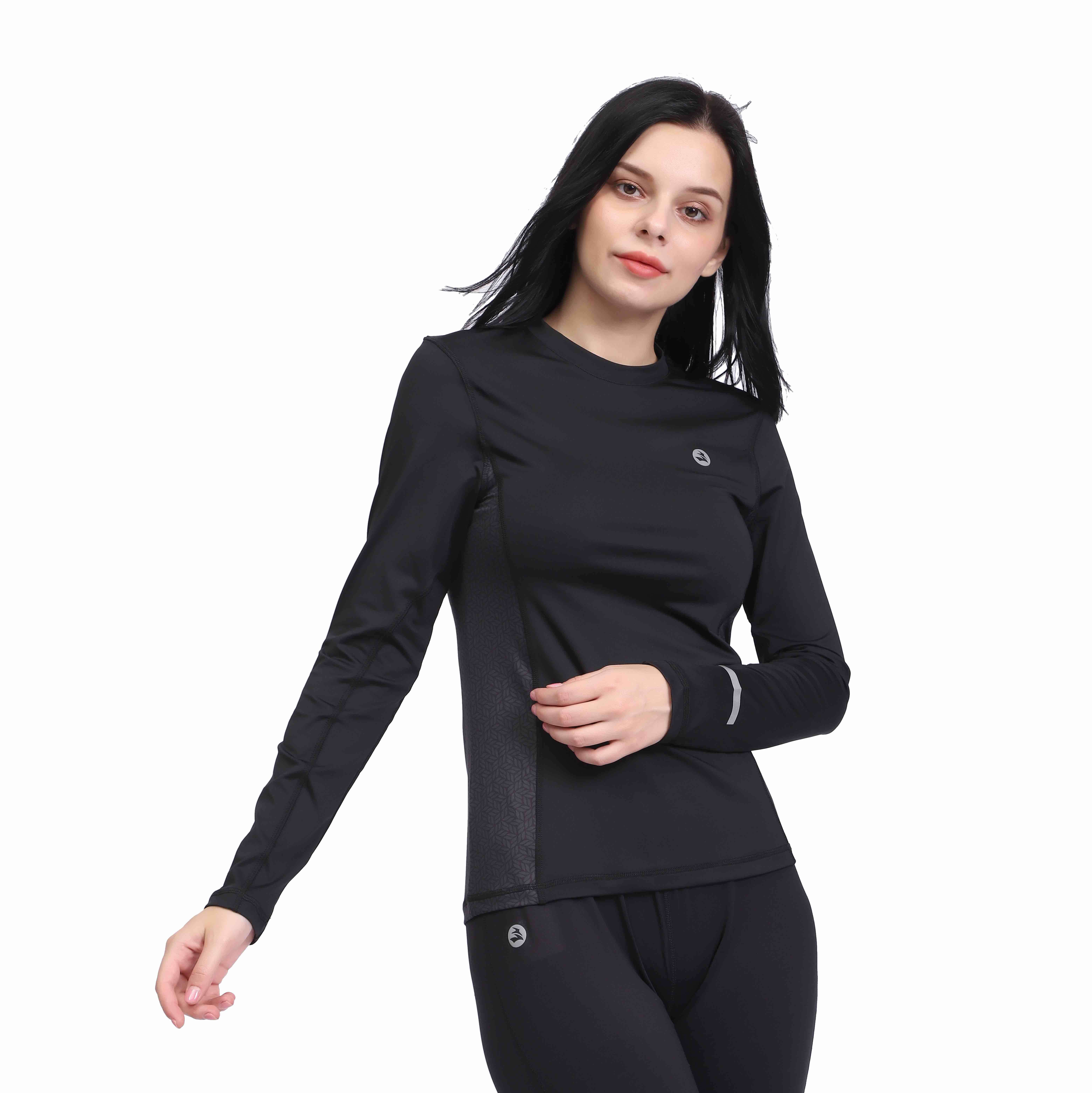 Black Cowl Neck Compression Baselayer Long Sleeve Top for Women