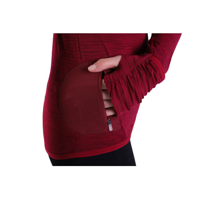 Women's Yoga Pullover Red Thermal Fleece Athletic Long Sleeve Running Top with Thumb Hole Zip Pocket