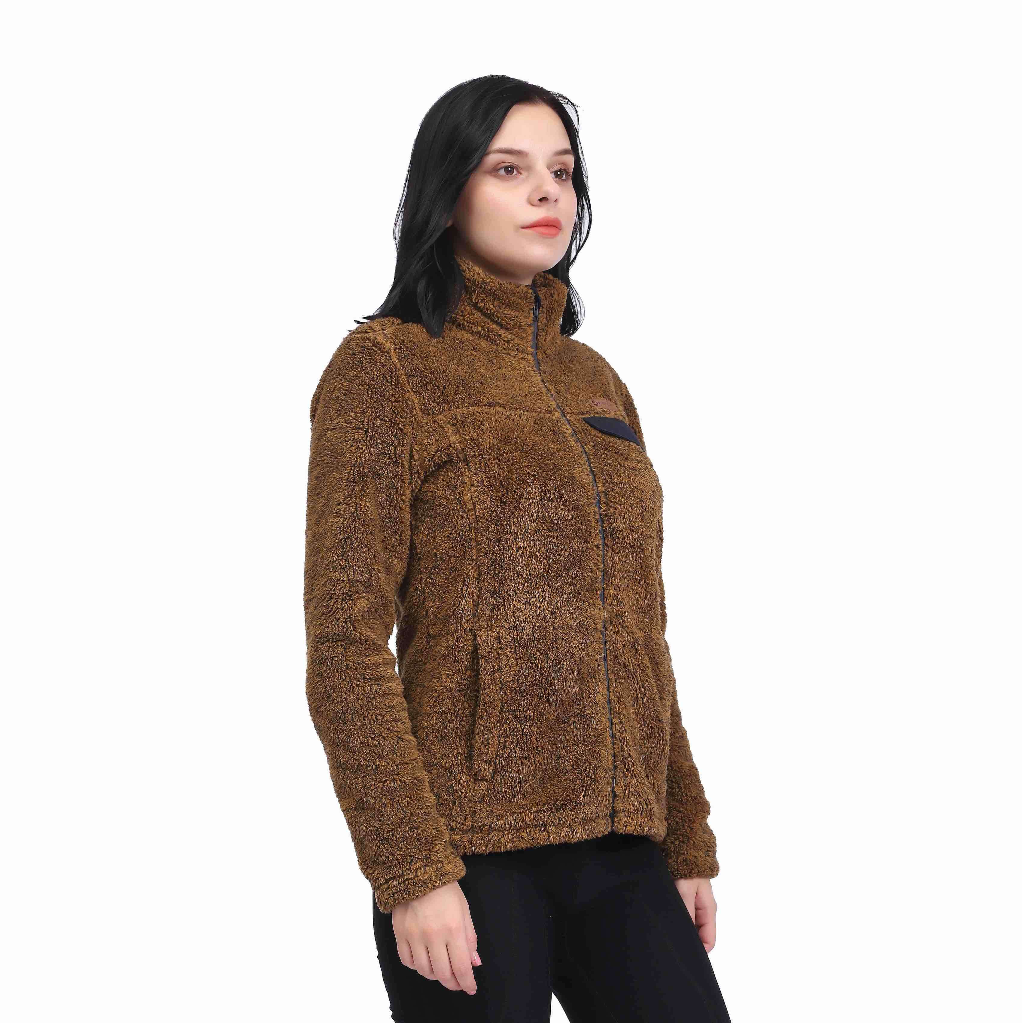 Women's Faux Fur Stand Collar Zip Windproof Warm Jacket