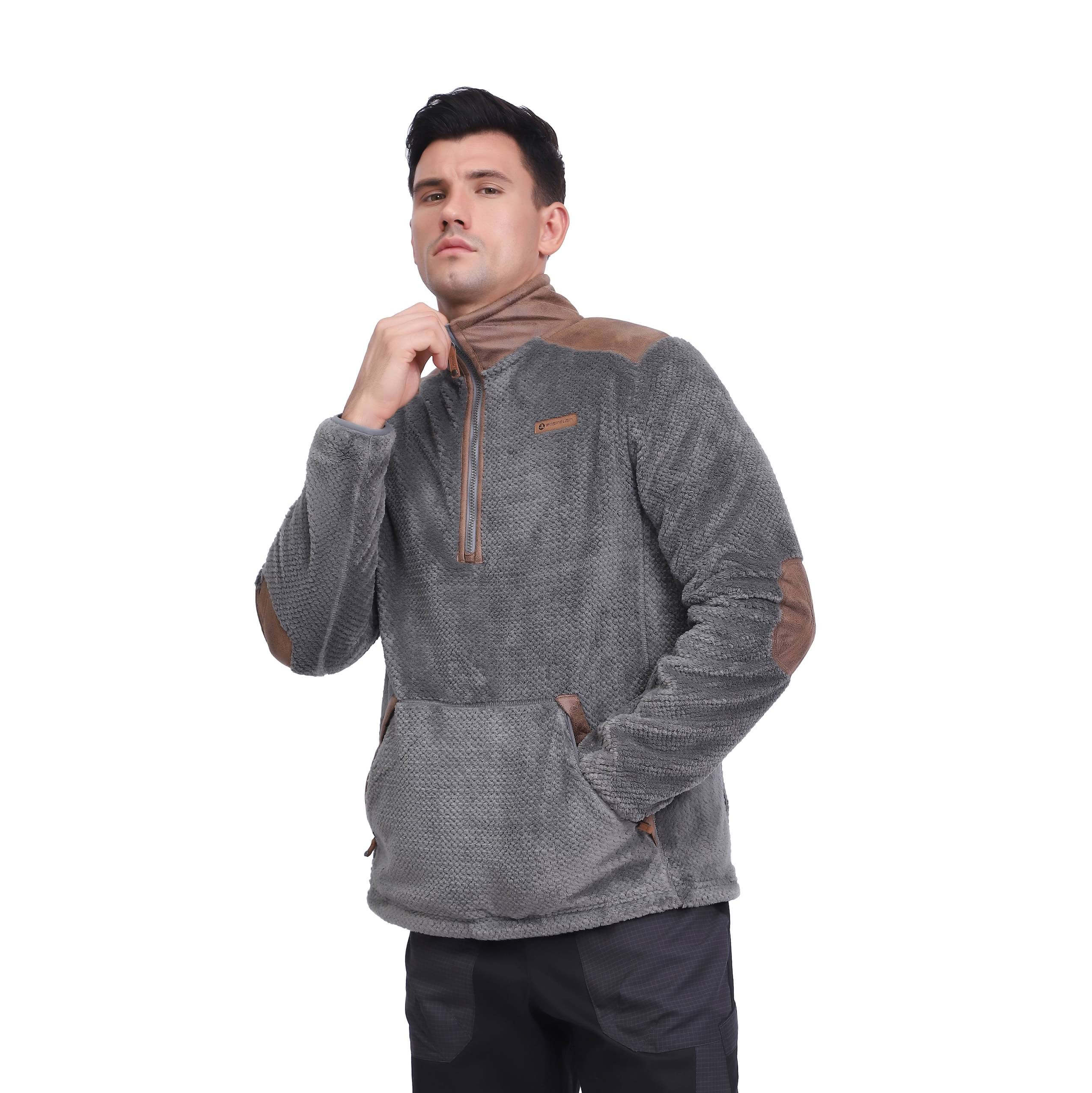 Men's Pineapple Jacquard Shaggy Fleece Half Zipper Pullover Thermal Jackets Top