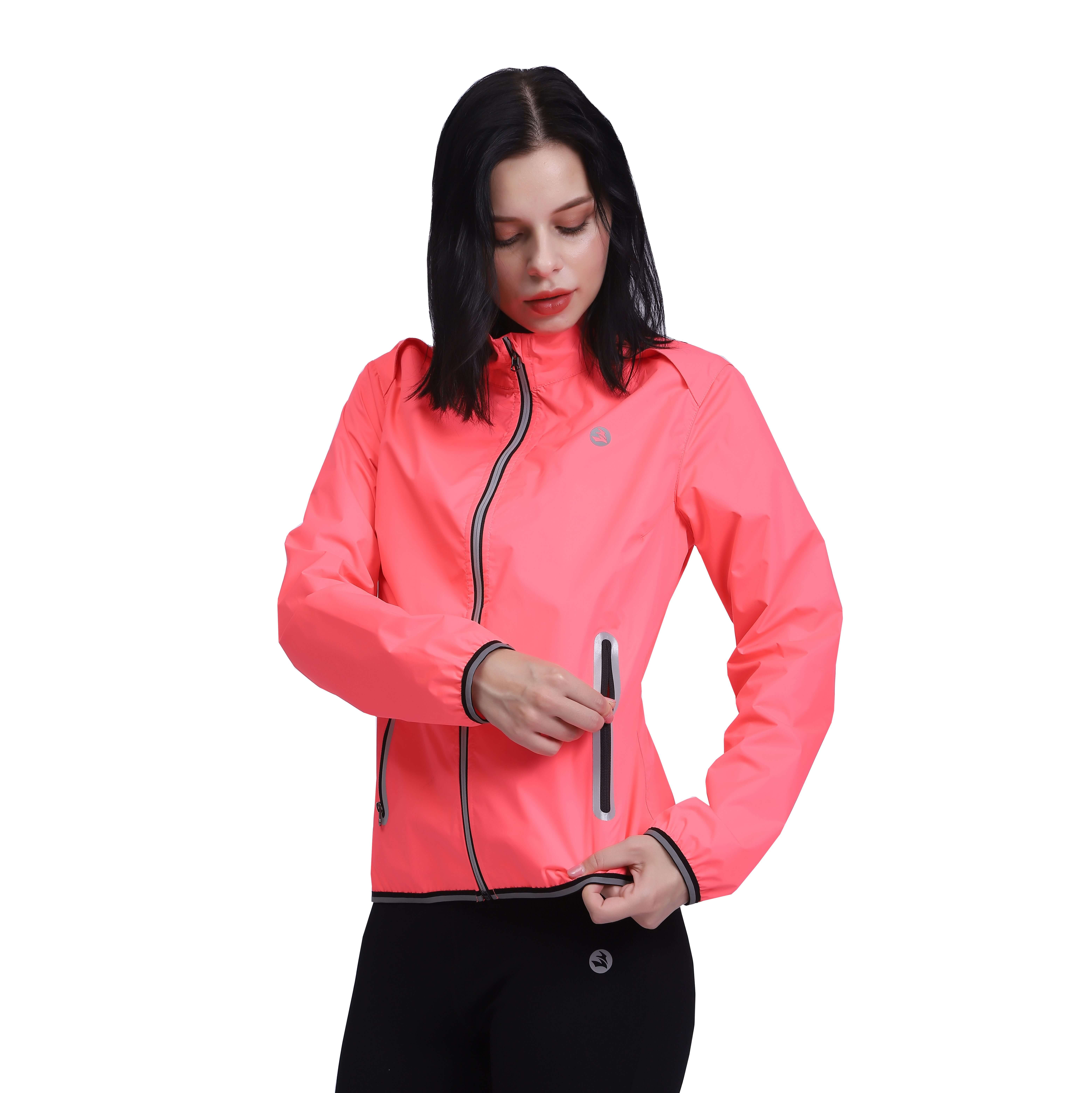 Women Windproof Light Weight Reflective Binding Stand Collar Zipper Jacket Top