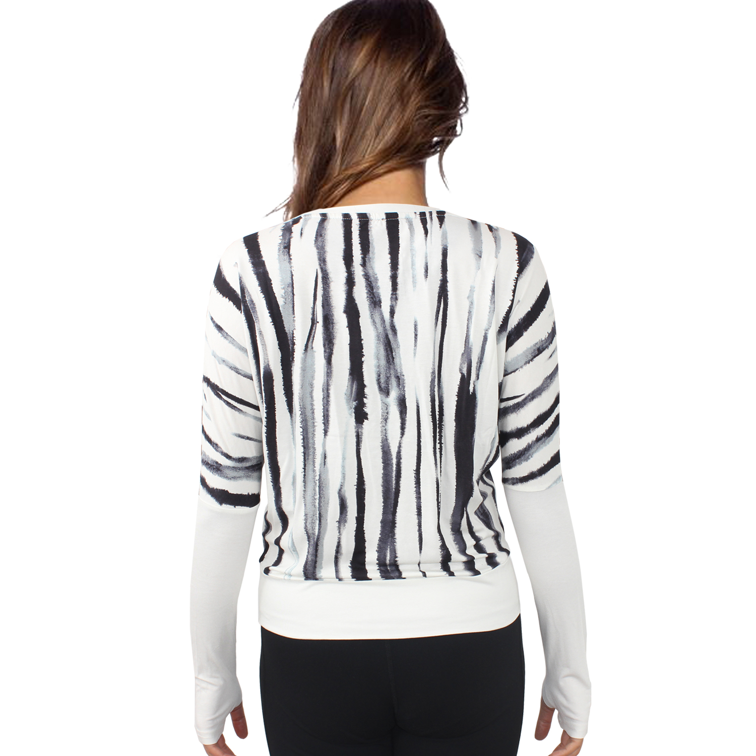 Women's Casual Batwing Sleeve Pullover Stripes Slim Fit Yoga Top Shirt
